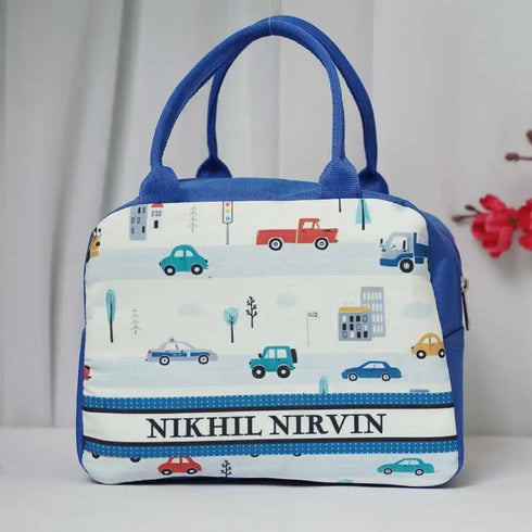 Personalised Cars Printed Kids Lunch Bag With Handle